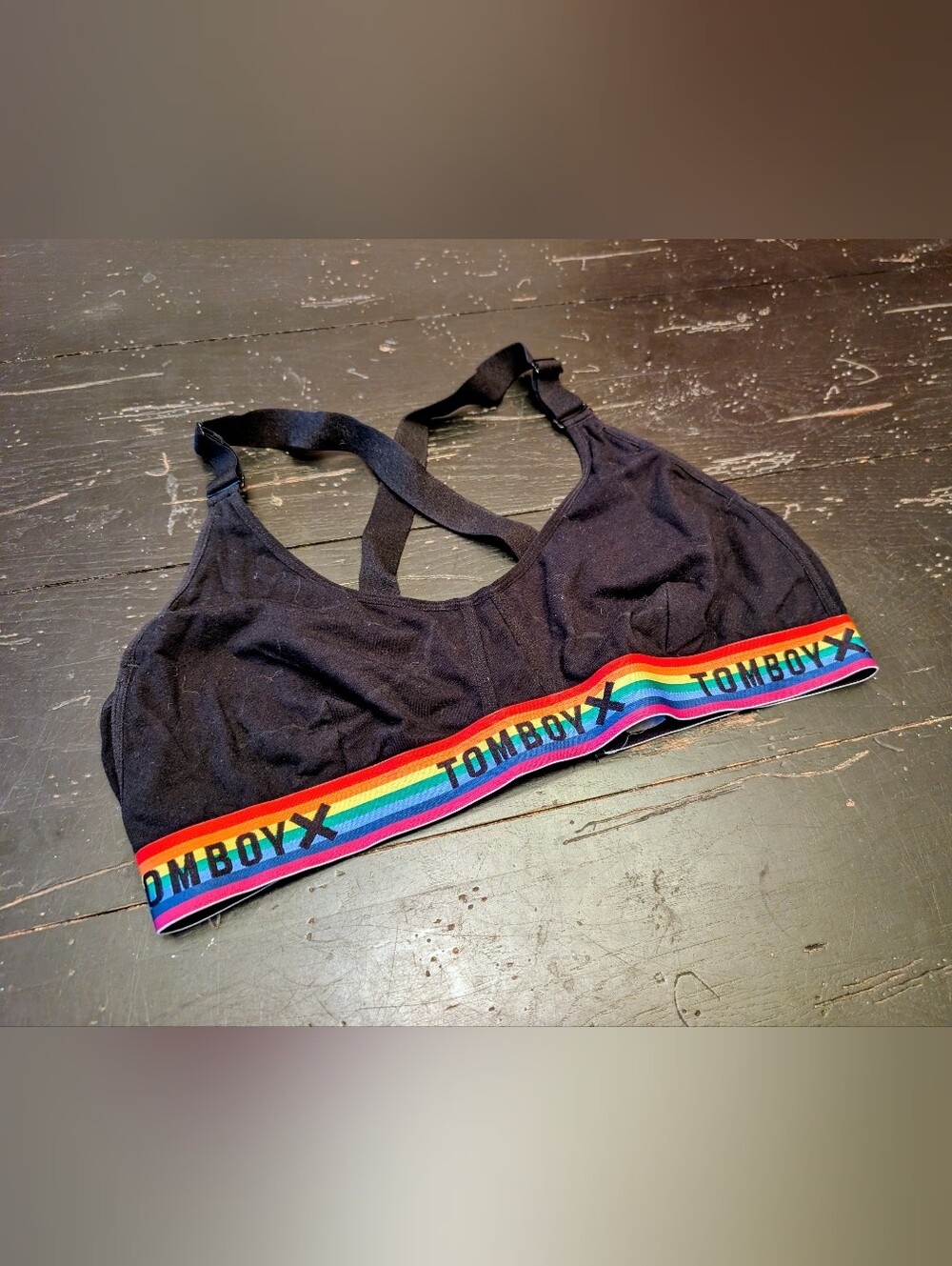 TomboyX V-Neck Black Plus Size 2X Cotton Bralette Rainbow Pride Logo Crop Top